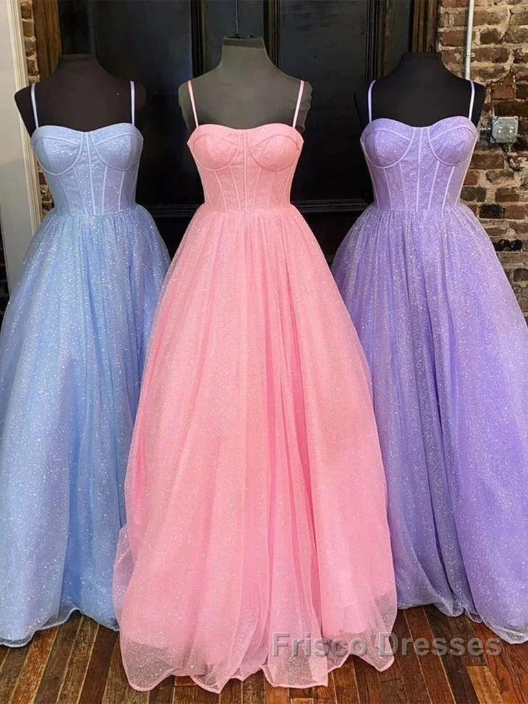 Spaghetti Straps Tulle Purple Bling Bling A Line Formal Prom Dress Secondary image