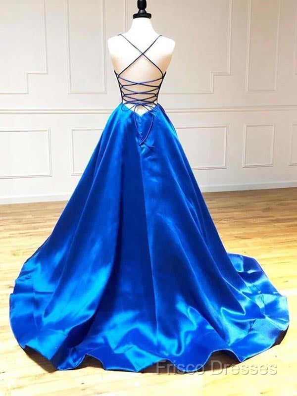 Spaghetti Straps V-Neck A-Line Royal Blue Formal Prom Dress, Secondary image