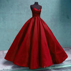 Spaghetti Straps V-Neck Ball Gowns Prom Satin Dresses