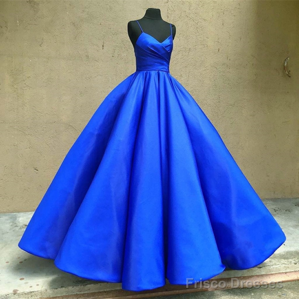 Spaghetti Straps V-Neck Ball Gowns Prom Satin Dresses