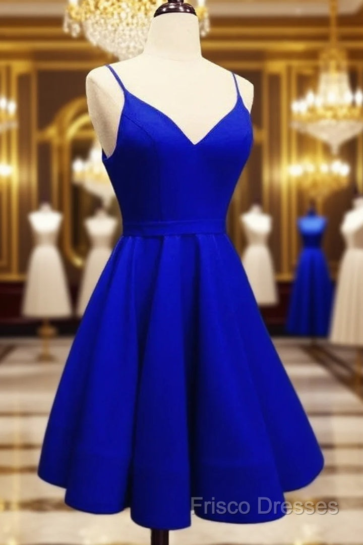 Spaghetti Straps V-Neck Satin Homecoming Dress Ball Gown Party Dress Main image