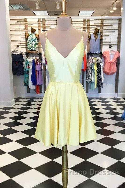 Spaghetti Straps V-Neck Satin Homecoming Dress Short Mini Cocktail Dress Secondary image