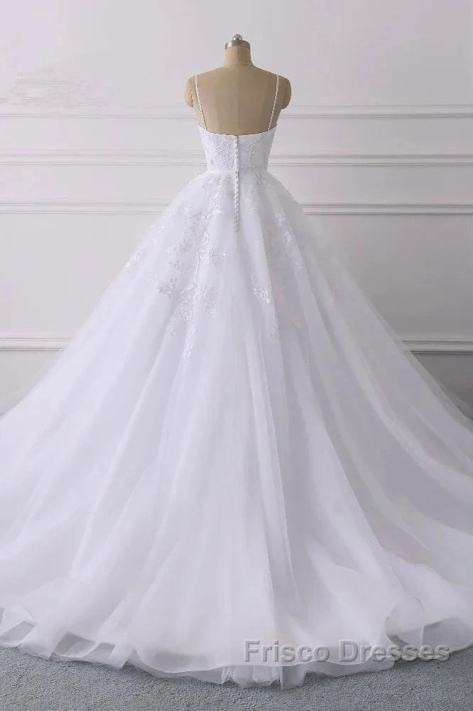 Spaghetti-Straps V-Neck Wedding Dress With Lace Appliques Secondary image