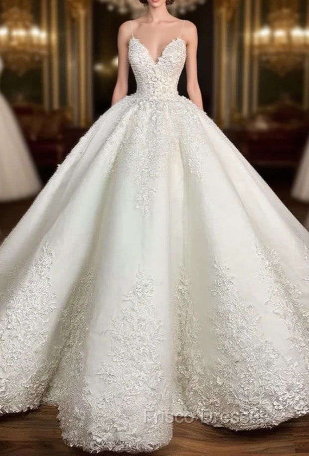 Spaghetti Straps Wedding Dress Ball Gown Appliques