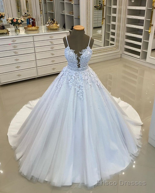 Spaghetti Straps Wedding Dress Ball Gown Lace Beaded Main image