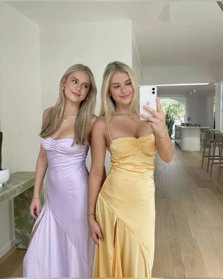 Spaghetti Straps Yellow Mermaid Long Party Dress Slit Prom Dress Main image