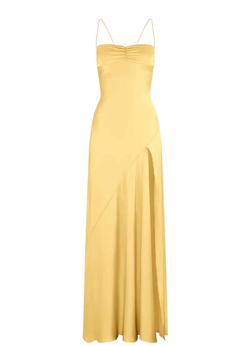 Spaghetti Strps Yellow Slit Long Prom Dress
