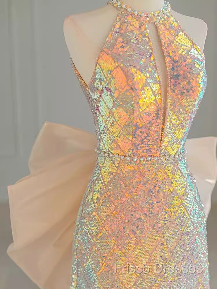 Sparkle A Line Scoop Neckline Sequin Gold Long Formal Prom Dress