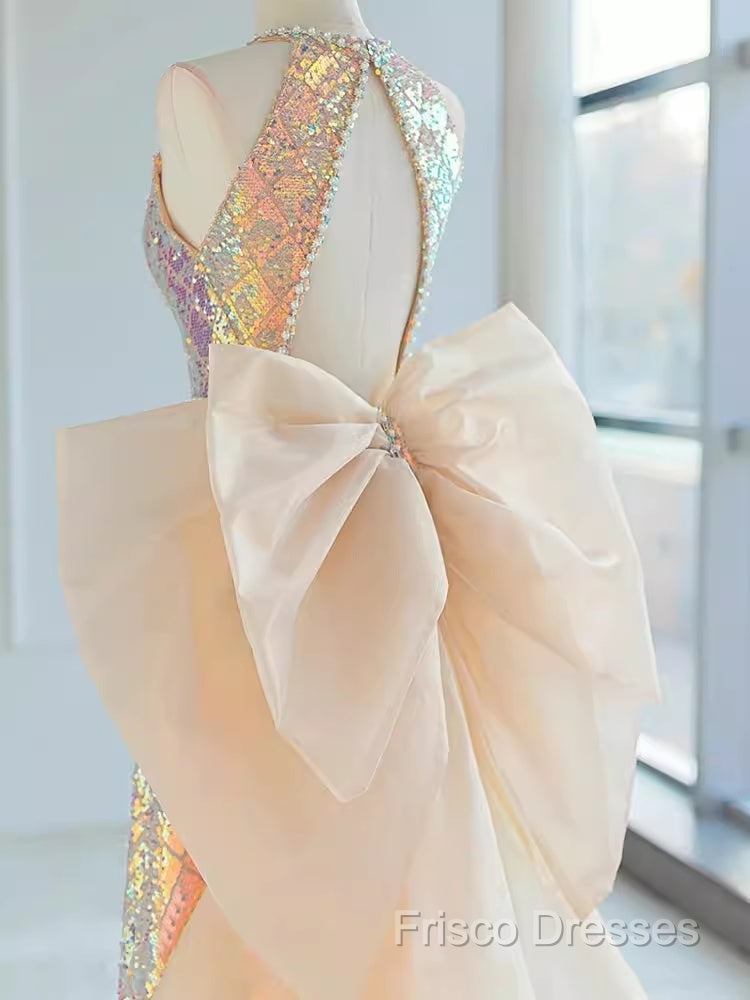 Sparkle A Line Scoop Neckline Sequin Gold Long Formal Prom Dress