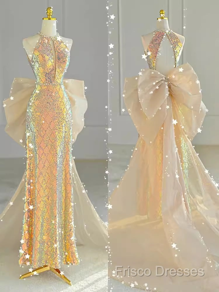 Sparkle A Line Scoop Neckline Sequin Gold Long Formal Prom Dress