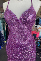 Sparkle Appliques Sequin Bodycon Lilac Homecoming Lace-up Dress