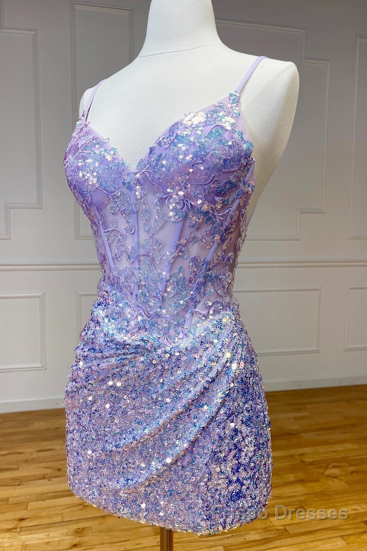 Sparkle Appliques Sequin Bodycon Lilac Homecoming Lace-up Dress