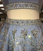 Sparkle Blue Two Pieces Beads Sequin Short Formal Prom Homecoming Dress