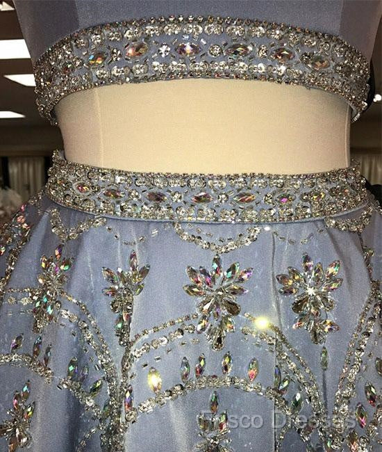 Sparkle Blue Two Pieces Beads Sequin Short Formal Prom Homecoming Dress