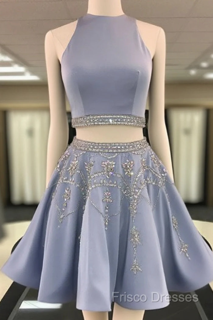 Sparkle Blue Two Pieces Beads Sequin Short Formal Prom Homecoming Dress Main image