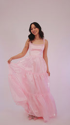 Sparkle Pink Organza A-Line Prom Dresses, Floor Length Evening Party Dress