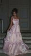 Sparkle Pink Organza A-Line Prom Dresses, Floor Length Evening Party Dress