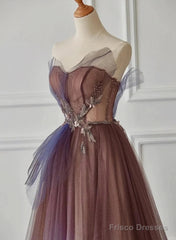 Sparkle Purple Beading Ruffles Tulle Prom Dress
