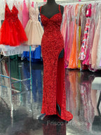 Sparkle Red Bodycon Sequined Long Formal Prom Dress