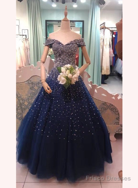 Sparkle Sequins Off Shoulder Tulle Long Prom Dress, Beautiful Sweet 16 Gown Main image