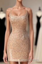 Sparkle Straps Tight Peach Sequins Short Homecoming Dress