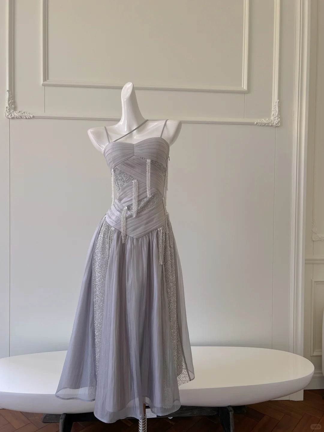 Sparkling A-Line Strap Sequined Tassel Tulle Long Prom Dress Evening Dress Secondary image
