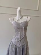 Sparkling A-Line Strap Sequined Tassel Tulle Long Prom Dress Evening Dress