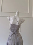 Sparkling A-Line Strap Sequined Tassel Tulle Long Prom Dress Evening Dress