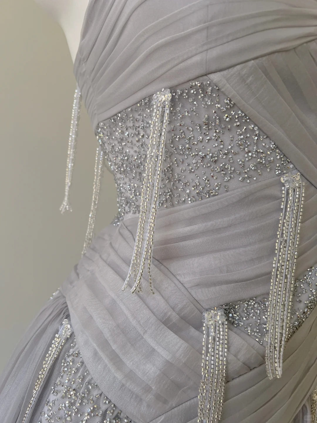 Sparkling A-Line Strap Sequined Tassel Tulle Long Prom Dress Evening Dress