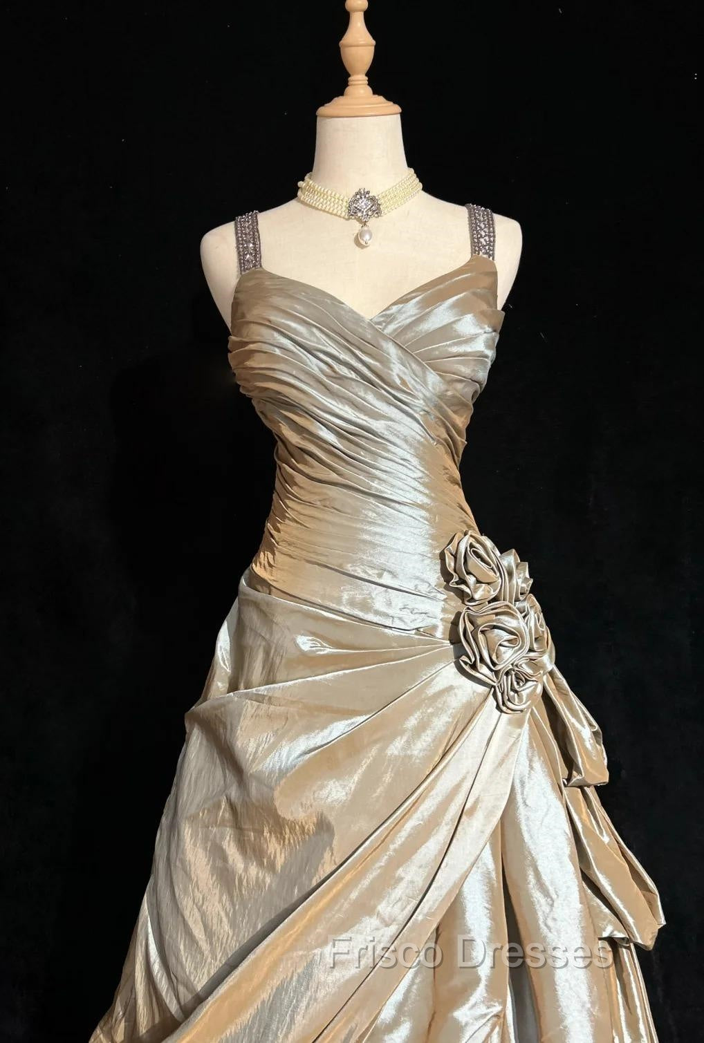 Sparkling A-Line V-Neck Satin Backless Long Formal Prom Dress Formal Evening Dress Graduation Formal Prom Dress Secondary image