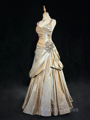 Sparkling A-Line V-Neck Satin Backless Long Formal Prom Dress Formal Evening Dress Graduation Formal Prom Dress