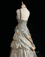 Sparkling A-Line V-Neck Satin Backless Long Formal Prom Dress Formal Evening Dress Graduation Formal Prom Dress