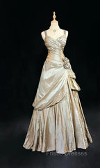 Sparkling A-Line V-Neck Satin Backless Long Formal Prom Dress Formal Evening Dress Graduation Formal Prom Dress