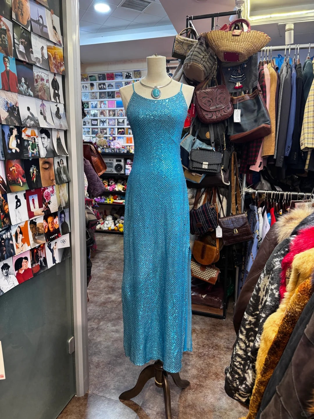 Sparkling Blue Crossback Sequined Long Prom Dress Secondary image