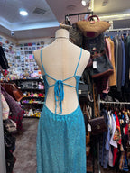 Sparkling Blue Crossback Sequined Long Prom Dress
