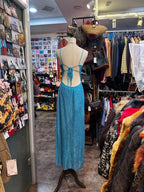 Sparkling Blue Crossback Sequined Long Prom Dress