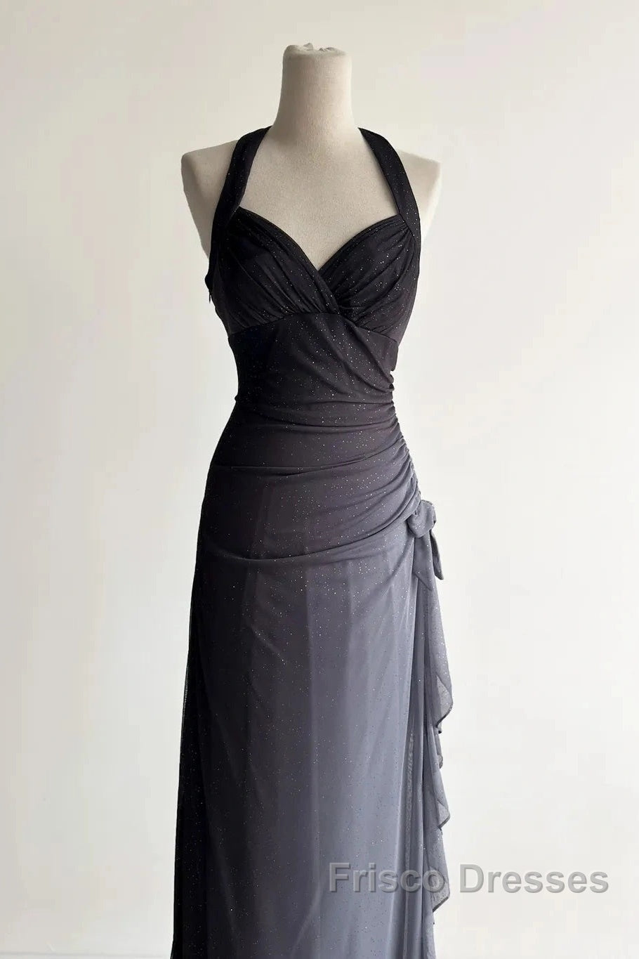 Sparkling Gradient Dark Gray Halter Neck Ruffle Sheath Formal Prom Dress Birthday Dress Secondary image