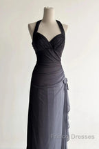 Sparkling Gradient Dark Gray Halter Neck Ruffle Sheath Formal Prom Dress Birthday Dress