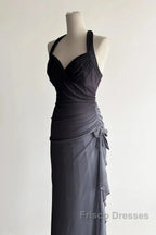 Sparkling Gradient Dark Gray Halter Neck Ruffle Sheath Formal Prom Dress Birthday Dress