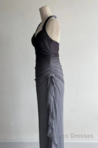 Sparkling Gradient Dark Gray Halter Neck Ruffle Sheath Formal Prom Dress Birthday Dress