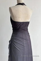 Sparkling Gradient Dark Gray Halter Neck Ruffle Sheath Formal Prom Dress Birthday Dress