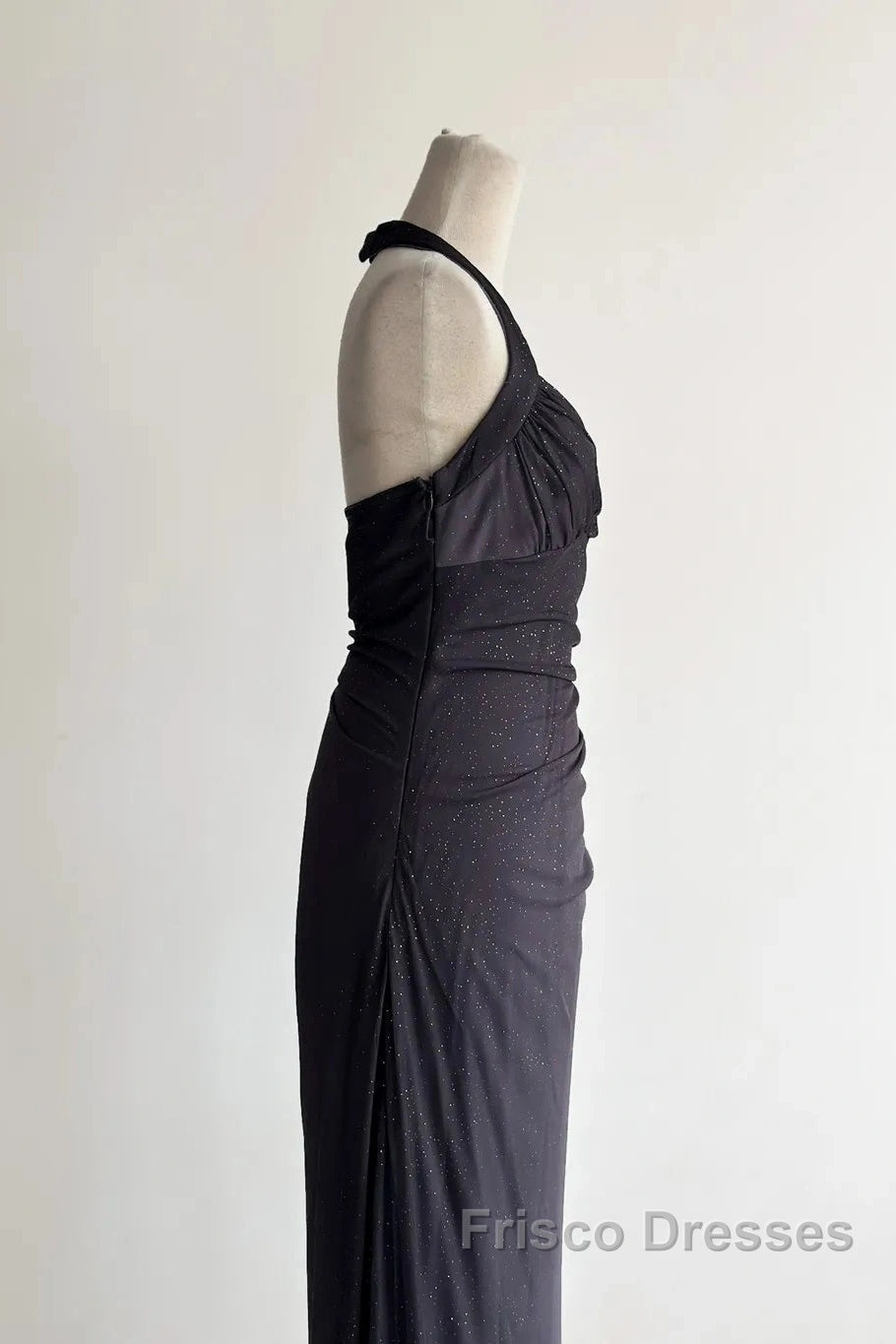 Sparkling Gradient Dark Gray Halter Neck Ruffle Sheath Formal Prom Dress Birthday Dress