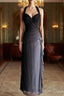 Sparkling Gradient Dark Gray Halter Neck Ruffle Sheath Formal Prom Dress Birthday Dress