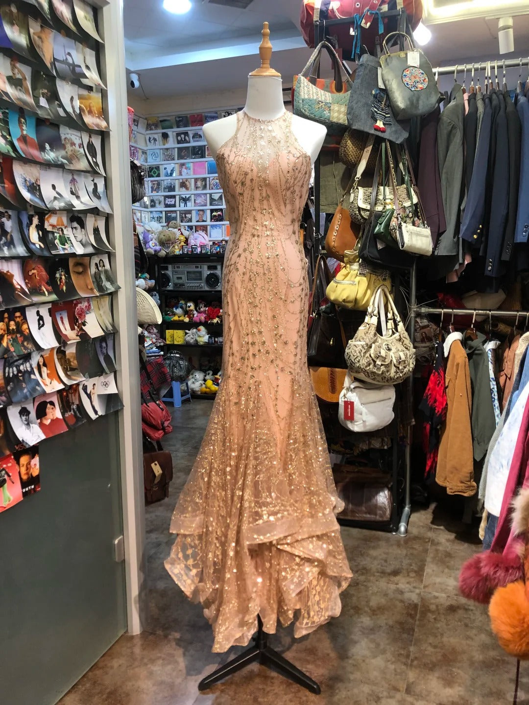 Sparkling Pink Mermaid Halter Neck Crossback Backless Tulle Long Prom Dress Evening Dress Secondary image