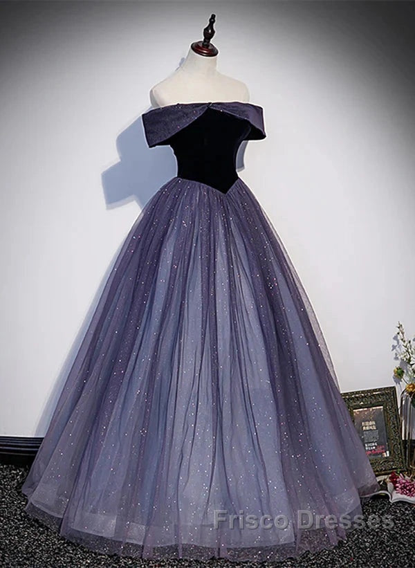 Sparkling Purple Gradient Tulle Off Shoulder A-Line Purple Evening Dress Formal Prom Dress