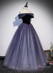Sparkling Purple Gradient Tulle Off Shoulder A-Line Purple Evening Dress Formal Prom Dress