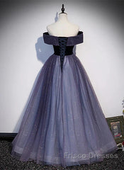 Sparkling Purple Gradient Tulle Off Shoulder A-Line Purple Evening Dress Formal Prom Dress Elegant