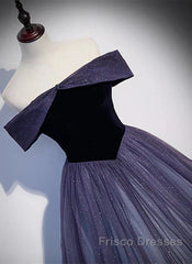 Sparkling Purple Gradient Tulle Off Shoulder A-Line Purple Evening Dress Formal Prom Dress Elegant