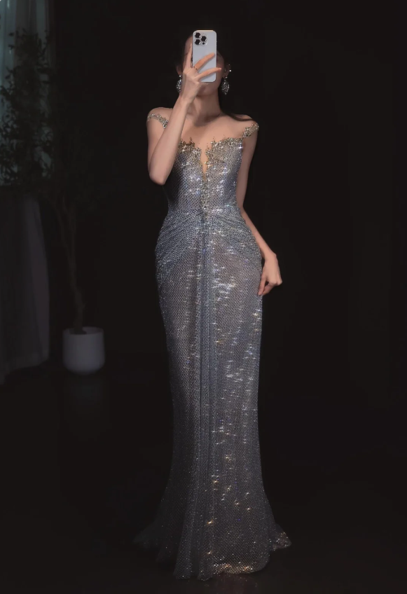 Sparkling Silver-Grey Mermaid Sequined Long Prom Dress Evening Dress Secondary image