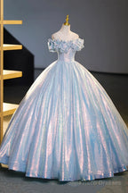 Sparkling Tulle Sequins Long Floor Length Formal Dress, Beautiful Off The Shoulder Evening Dress